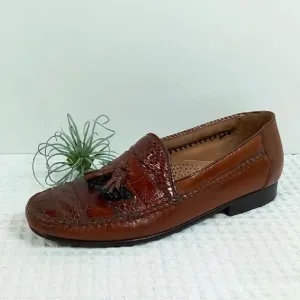 Stacy Adams Men's Cognac Leather &amp; Snake Skin Loafers Size 9.5 With Tassels