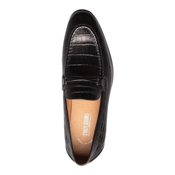 Stacy Adams Men's Ferdinand Moc Toe Slip On Leather Loafers Black Croc Size 7