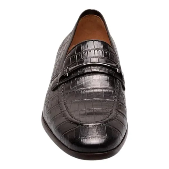 Stacy Adams Men's Ferdinand Moc Toe Slip On Leather Loafers Black Croc Size 7