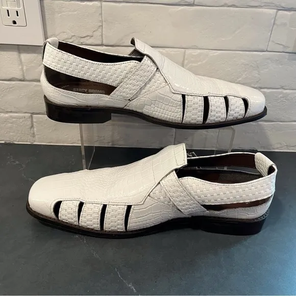 Stacy Adams sz 12 Calzada white leather woven haurache dress sandals