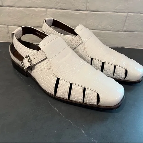 Stacy Adams sz 12 Calzada white leather woven haurache dress sandals