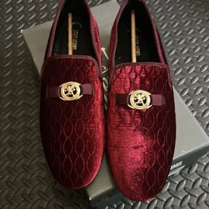 Stacy Adams Size 13 Valet Velour Quilted Slip On Bit Loafers Burgundy Gold New