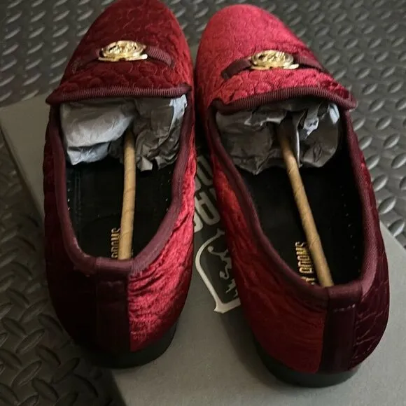 Stacy Adams Size 13 Valet Velour Quilted Slip On Bit Loafers Burgundy Gold New