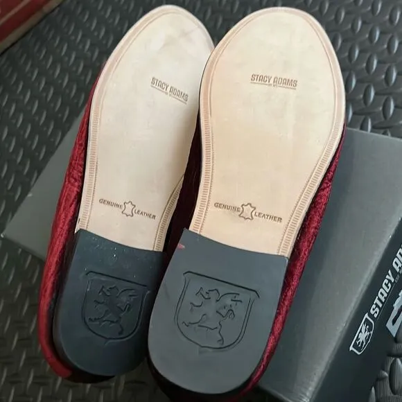 Stacy Adams Size 13 Valet Velour Quilted Slip On Bit Loafers Burgundy Gold New