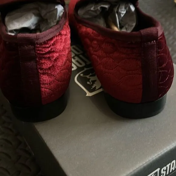 Stacy Adams Size 13 Valet Velour Quilted Slip On Bit Loafers Burgundy Gold New