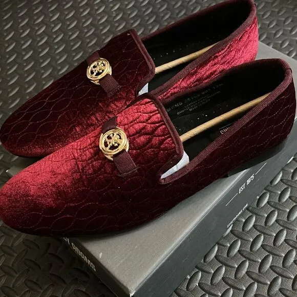 Stacy Adams Size 13 Valet Velour Quilted Slip On Bit Loafers Burgundy Gold New