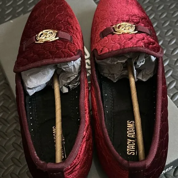 Stacy Adams Size 13 Valet Velour Quilted Slip On Bit Loafers Burgundy Gold New