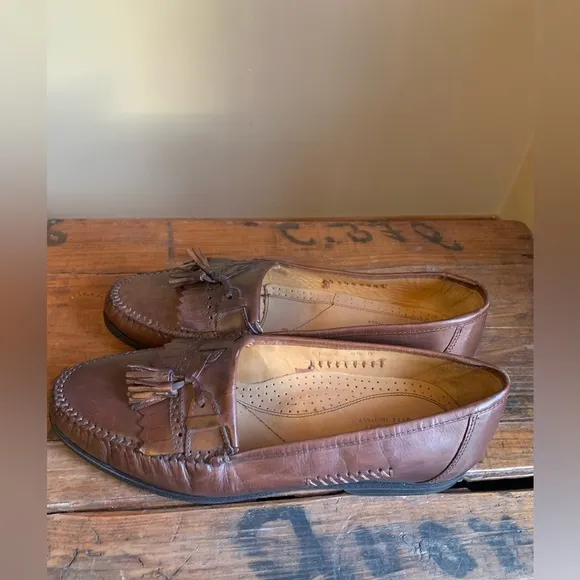 Stanley blacker Loafers Mens 9.5Brown Loafers Slip On Pinch Tassel Leather