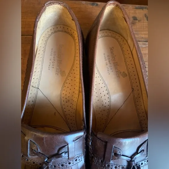 Stanley blacker Loafers Mens 9.5Brown Loafers Slip On Pinch Tassel Leather