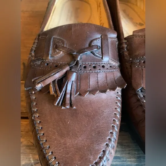 Stanley blacker Loafers Mens 9.5Brown Loafers Slip On Pinch Tassel Leather