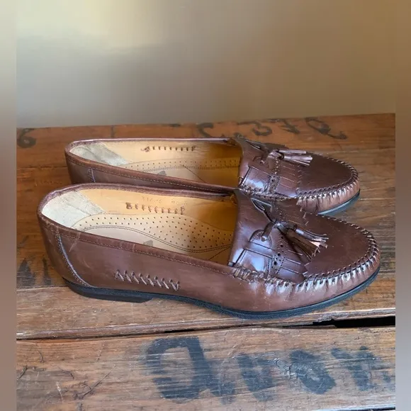 Stanley blacker Loafers Mens 9.5Brown Loafers Slip On Pinch Tassel Leather
