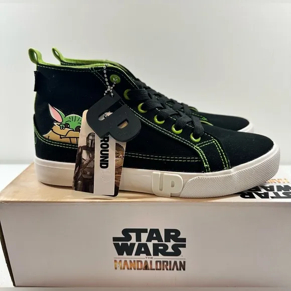 Star Wars The Mandalorian Ground Up Grogu Youth Black High Top Sneakers, Size 5