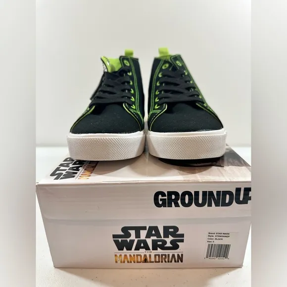 Star Wars The Mandalorian Ground Up Grogu Youth Black High Top Sneakers, Size 5