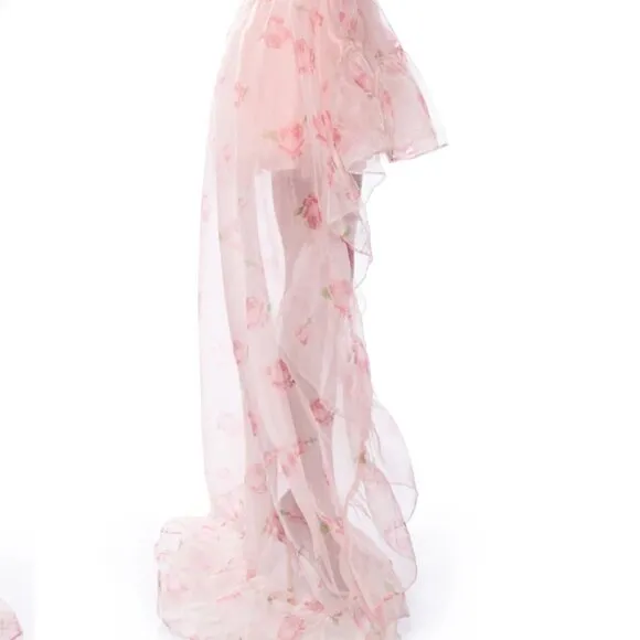 Stasia Lost In A Dream Pink Rose Floral Tulle High Low Skirt XL