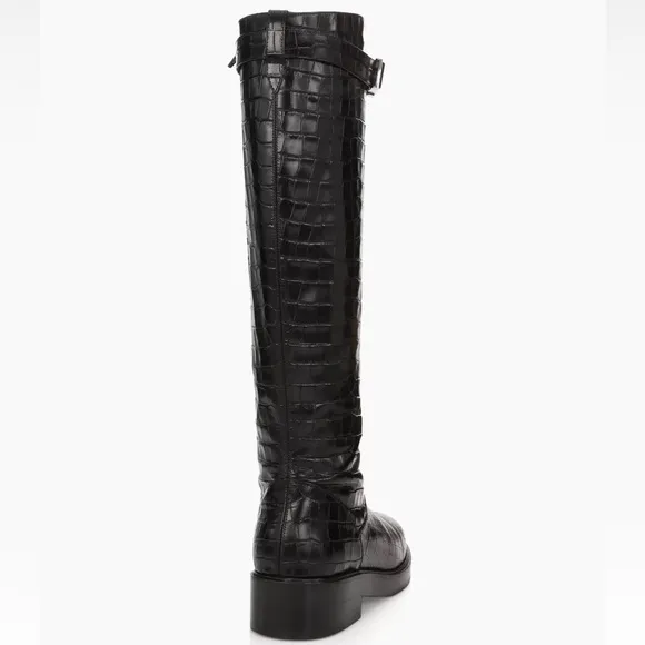 STAUD Claud Buckle Riding Boots in black croc embossed leather- size 40 runs 9.5