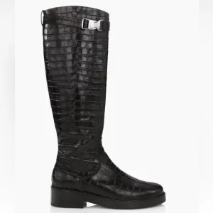 STAUD Claud Buckle Riding Boots in black croc embossed leather- size 40 runs 9.5