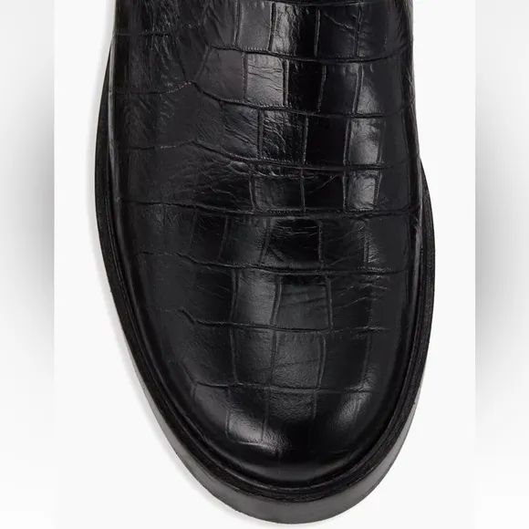 STAUD Claud Buckle Riding Boots in black croc embossed leather- size 40 runs 9.5
