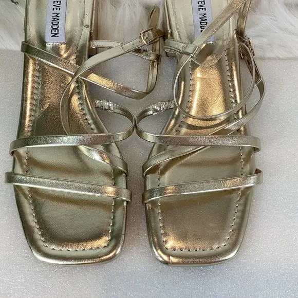 STEVE MADDEN AYLCE GOLD STRAPPY CRISSCROSS SQ TOE SANDALS NWOT SZ 10