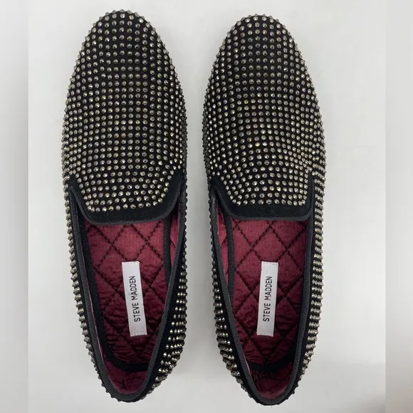 Steve Madden Black and Silver Studded Loafers