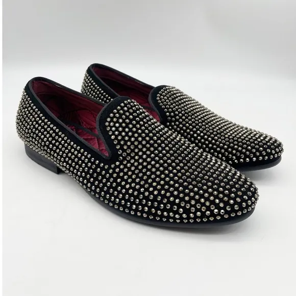 Steve Madden Black and Silver Studded Loafers