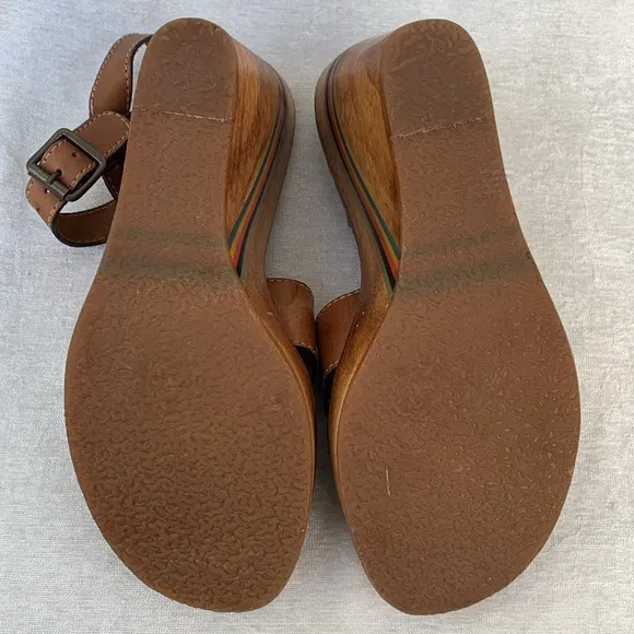 Steve Madden Brown Braided Leather Wood Rainbow Wedges