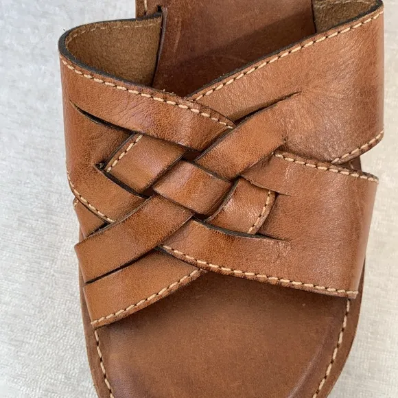 Steve Madden Brown Braided Leather Wood Rainbow Wedges