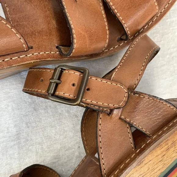 Steve Madden Brown Braided Leather Wood Rainbow Wedges