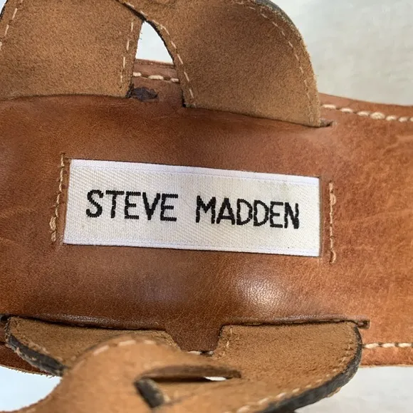 Steve Madden Brown Braided Leather Wood Rainbow Wedges