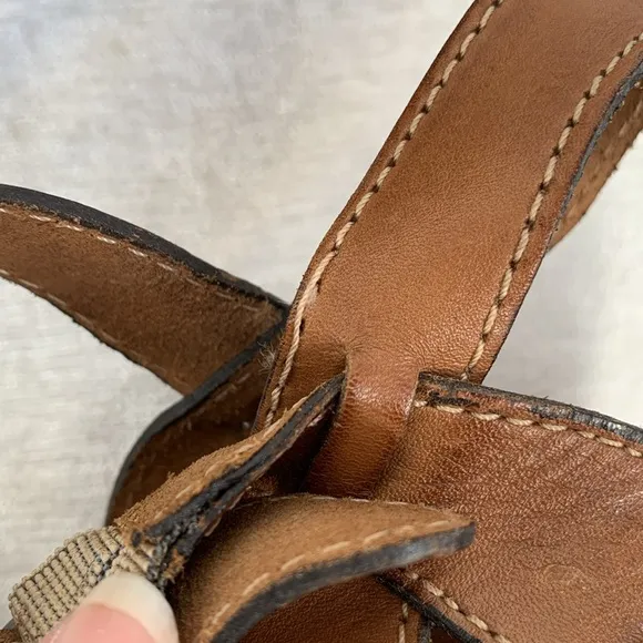Steve Madden Brown Braided Leather Wood Rainbow Wedges