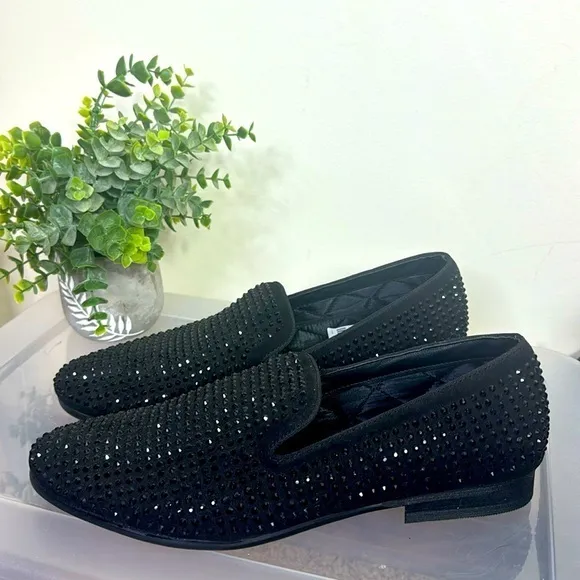 Steve Madden Caviarr Crystal Embellished Slip-On Loafers Black Mens‎ Size 9.5