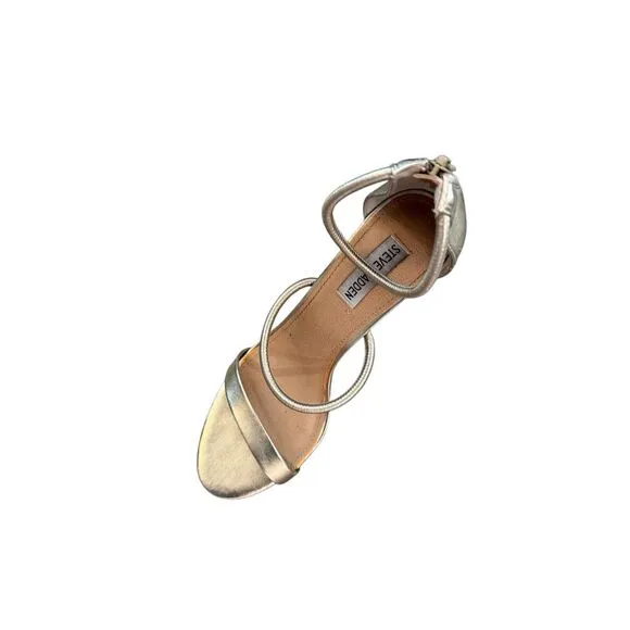 Steve Madden Clay Womens Gold Stiletto Heels Metallic Strappy Sandals Size 10