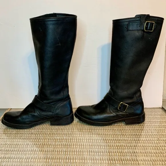 Steve Madden Erma High Black Moto Riding Boots Leather Size 7.5