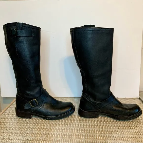 Steve Madden Erma High Black Moto Riding Boots Leather Size 7.5