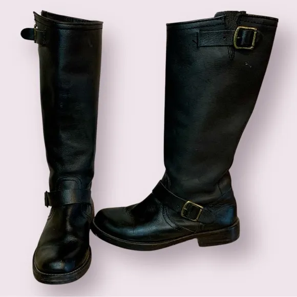 Steve Madden Erma High Black Moto Riding Boots Leather Size 7.5