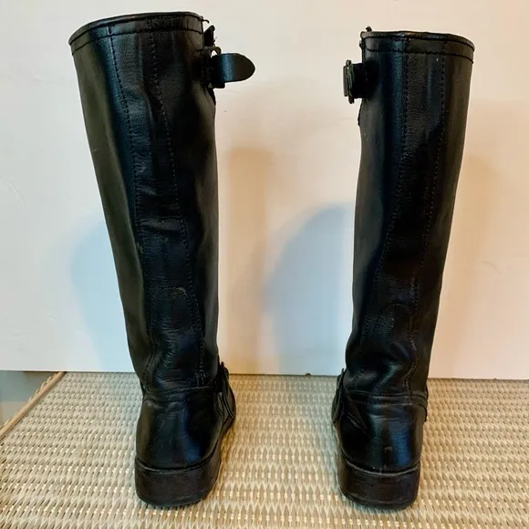 Steve Madden Erma High Black Moto Riding Boots Leather Size 7.5