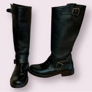 Steve Madden Erma High Black Moto Riding Boots Leather Size 7.5