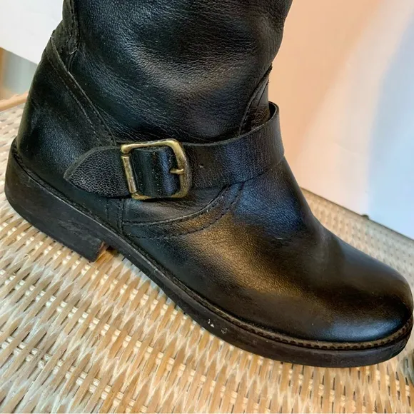 Steve Madden Erma High Black Moto Riding Boots Leather Size 7.5