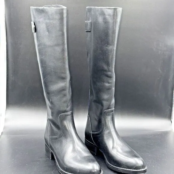 Steve Madden Journal Womens Black Leather Riding Boots Tall Full Zip SZ 7.5 NWOB