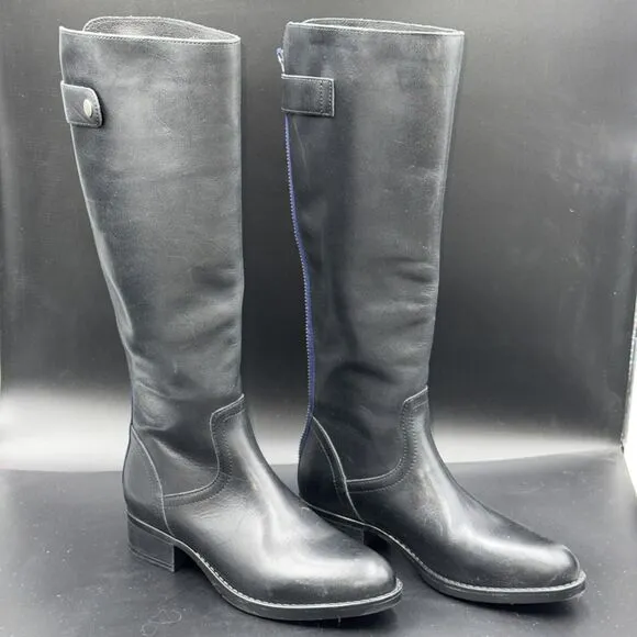 Steve Madden Journal Womens Black Leather Riding Boots Tall Full Zip SZ 7.5 NWOB