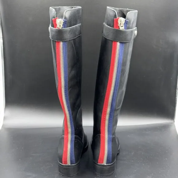 Steve Madden Journal Womens Black Leather Riding Boots Tall Full Zip SZ 7.5 NWOB