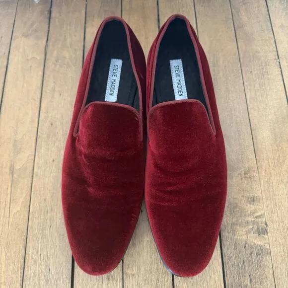 Steve Madden Laight Burgundy Velvet Loafers Smoking Slippers Men’s 9