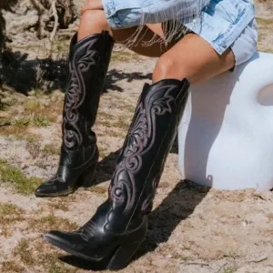 Steve Madden Lasso Western Cowboy Boots in Black Size 9.5