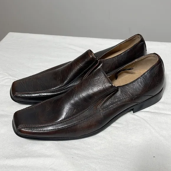 Steve Madden Leather Men's Loafers Size 12M Slip On Shoe square Toe Brown