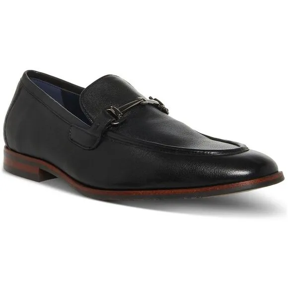 Steve Madden Mens Caspin Black Leather Round Toe Slip On Loafers New