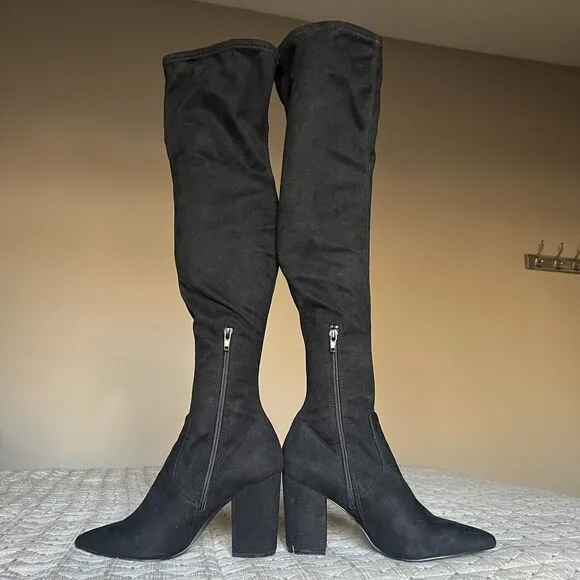 Steve Madden Rational Black Stretch Faux Suede Over The Knee Boots Women’s 7.5 M