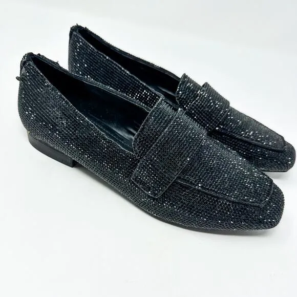 Steve Madden Riski Black Rhinestone Studded Loafers, NEW, Size 6, MSRP $99