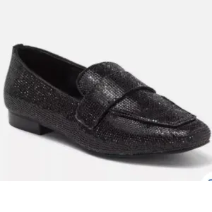 Steve Madden Riski Black Rhinestone Studded Loafers, NEW, Size 6, MSRP $99
