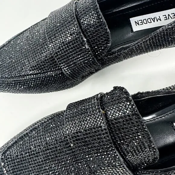 Steve Madden Riski Black Rhinestone Studded Loafers, NEW, Size 6, MSRP $99