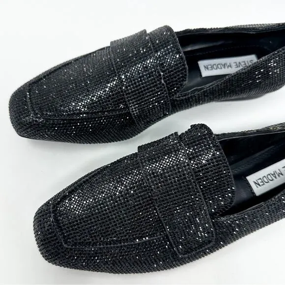 Steve Madden Riski Black Rhinestone Studded Loafers, NEW, Size 6, MSRP $99