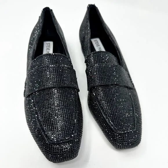 Steve Madden Riski Black Rhinestone Studded Loafers, NEW, Size 6, MSRP $99